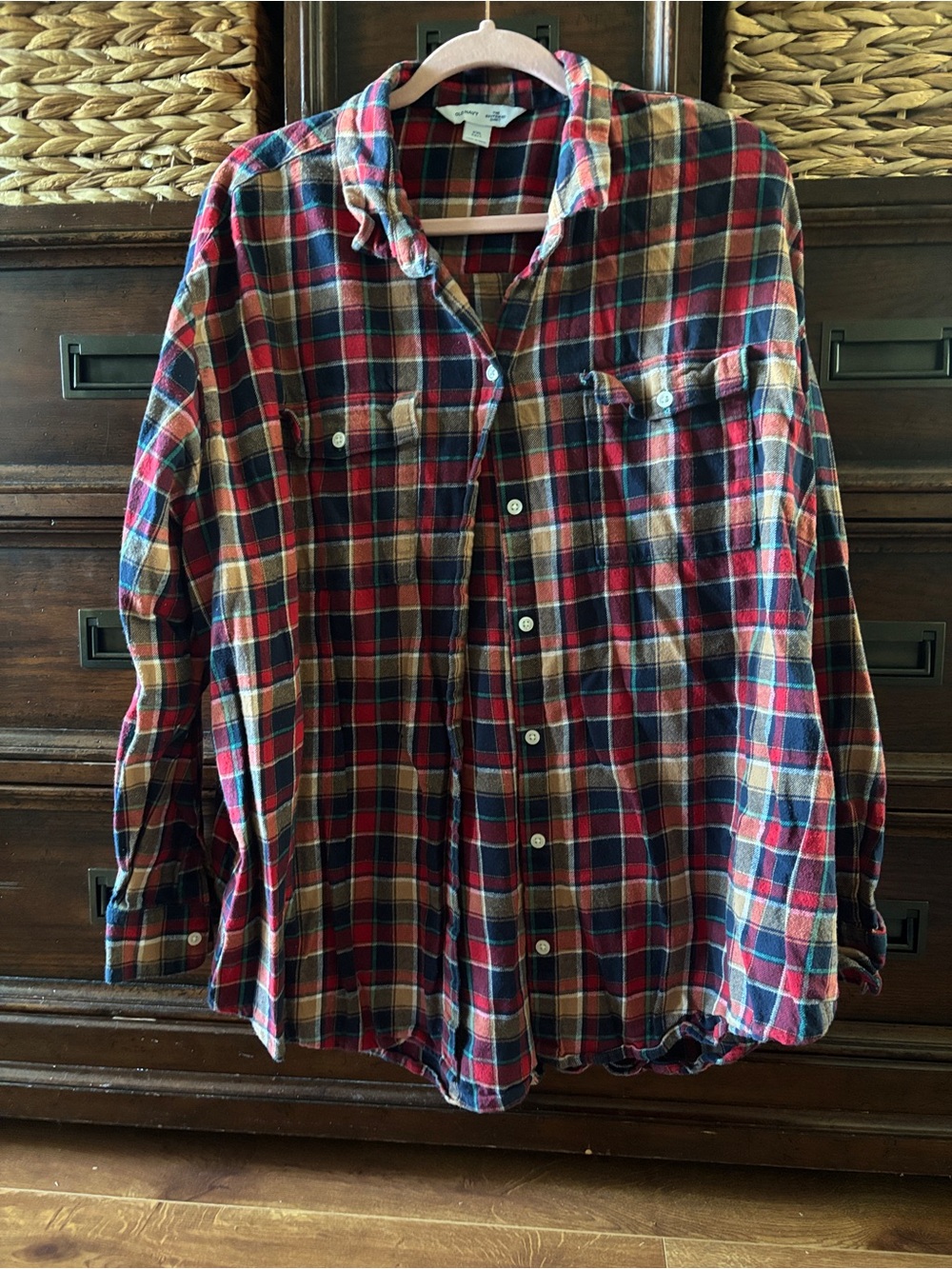 Women’s Red and Navy Plaid Flannel Shirt